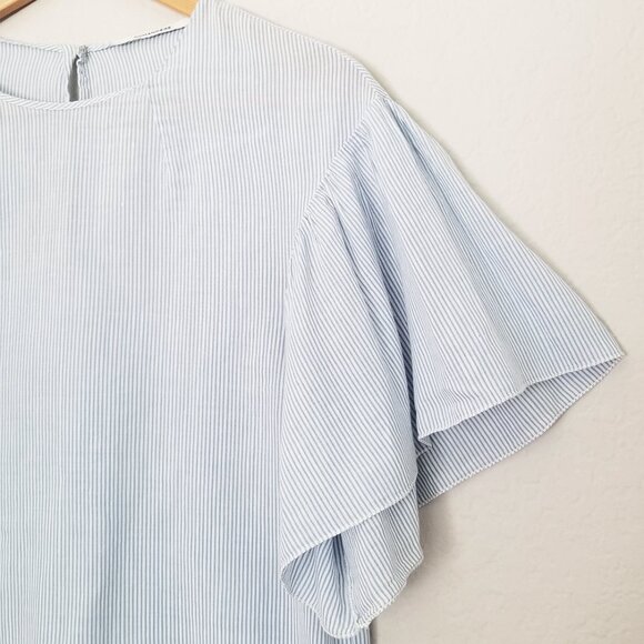 Pomandere Flutter Sleeve Top Blue Stripe 2 Cotton Hemp Blend Airy Lightweight - Picture 14 of 16